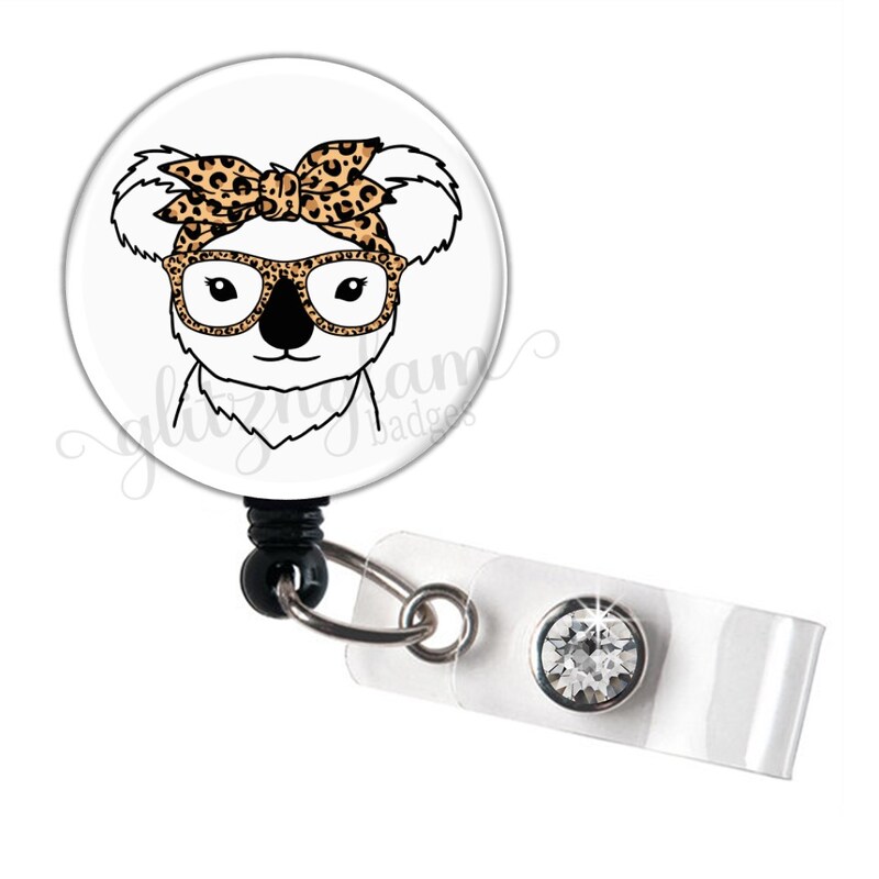Koala Bear Retractable ID Badge Holder Reel, Koala with Eye Glasses Badge Holder, Optometrist Retractable Badge Card Holder- GG6219A